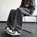 Men's American Style Minimalist Washed Drawstring Jeans Trendy High Street Loose Straight Leg Cotton Pants For Teenagers Spring_mkmklike.com
