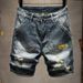 Men's Distressed Denim Shorts – American High-Street Vintage Washed 5-Inch Inseam (28-36) – Relaxed Fit & Artisan Fading For Streetwear Styling_mkmklike.com