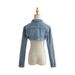 Women’s Cropped Denim Jacket (90s Grunge, High-Waist Biker Style, Raw Edge, Vintage Wash, S-L, Blue/Charcoal, Polo Collar, Cotton Blend)_mkmklike.com