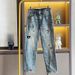 Men's Slim Fit High Stretch Jeans Ripped Embroidery Light Colored Mid Waist Straight Pants Trendy Autumn Trousers_mkmklike.com
