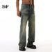 EF JEANS | 2024 New High Street Retro Old Washed Pattern Design Slightly Stretched And Thin Straight Jeans Tide_mkmklike.com
