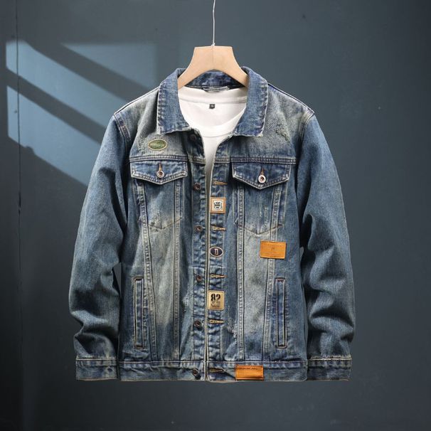 American Printed Denim For Men In Spring Autumn , New Loose And Trendy Top, Washed Workwear Jacket_mkmklike.com