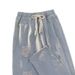 Summer Lightweight Loose Straight Wide-leg Trendy Ripped Jeans For Men, Casual And Versatile High Street Denim Pants_mkmklike.com