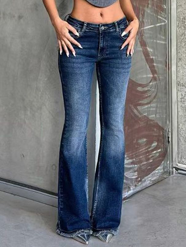 Vintage-Inspired Flare Jeans For Women – Stretchy Bootcut Denim Pants With Distressed Wash (XS-XL, Cotton-Polyester Blend, Y2K Retro Style)_mkmklike.com