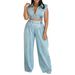 Women's Clothing Women's Jeans Suit Sexy Sleeveless Two Piece Loose Straight Summer_mkmklike.com