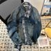Men's Clothing Plaid Irregular Splicing Two Piece Design Denim Loose Jacket Brand Top Clothes_mkmklike.com