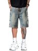 Men's Clothing Retro Blue Button Design Men's Loose Straight Leg Five Point Pants Versatile Trendy Shorts_mkmklike.com