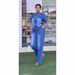 Women's Distressed Blue Denim Short Sleeve Set – Trendy Oversized Casual Two-Piece Outfit_mkmklike.com