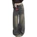 American Retro Washed Jeans For Women Winter Fleece Lined Thickened High Waist Straight Wide Leg Draped Long Pants_mkmklike.com