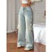 Women's Clothing High-Waisted Flare Jeans With Bow Detail - Comfortable Cotton Stretch Denim Pants For Casual & Streetwear (S/M/L/XL/2XL)_mkmklike.com
