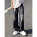 Pulse American Style Tie-Dye Lightning Pattern Jeans For Men With Thick Legs, Slimming Plus Size Pa, Straight-Leg Flared_mkmklike.com