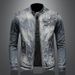 Men's Denim Jacket Casual Vintage Stand Collar Zip-up Jacket Riding Motorcycle Gear Trendy_mkmklike.com