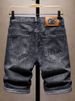 Men's Clothing Summer Thin Ripped Black Embroidered Denim Shorts Men's Shorts Elastic Mid Length Pants Trendy Horse Pants_mkmklike.com