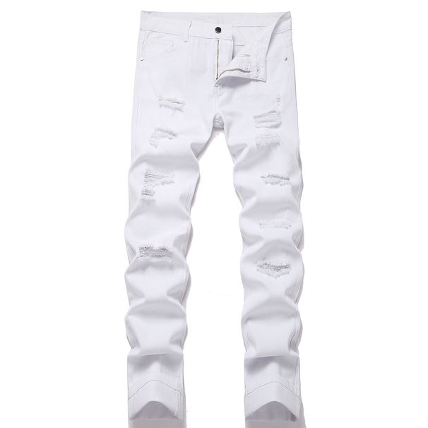 Men's Distressed Straight Fit Slim Jeans - Vintage Washed Denim Pants For Casual Streetwear_mkmklike.com
