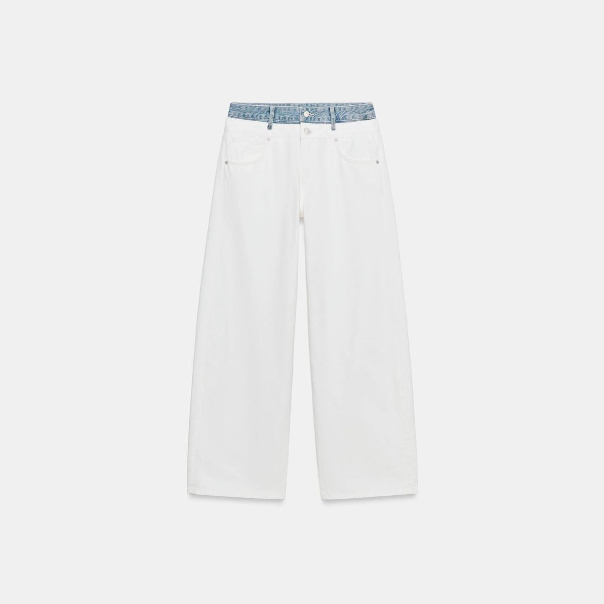 Women's BAGGY Low Rise Straight Leg Jeans Patchwork Double Waistband Style_mkmklike.com