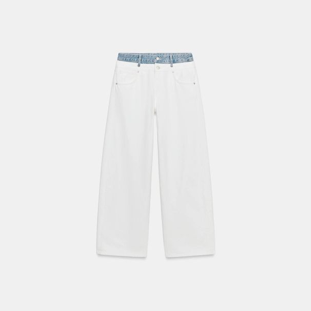 Women's BAGGY Low Rise Straight Leg Jeans Patchwork Double Waistband Style_mkmklike.com
