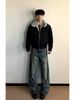 Men’s Vintage Blue Washed Stacked Jeans – Oversized Baggy Fit, Streetwear Drop-Crotch Pants_mkmklike.com