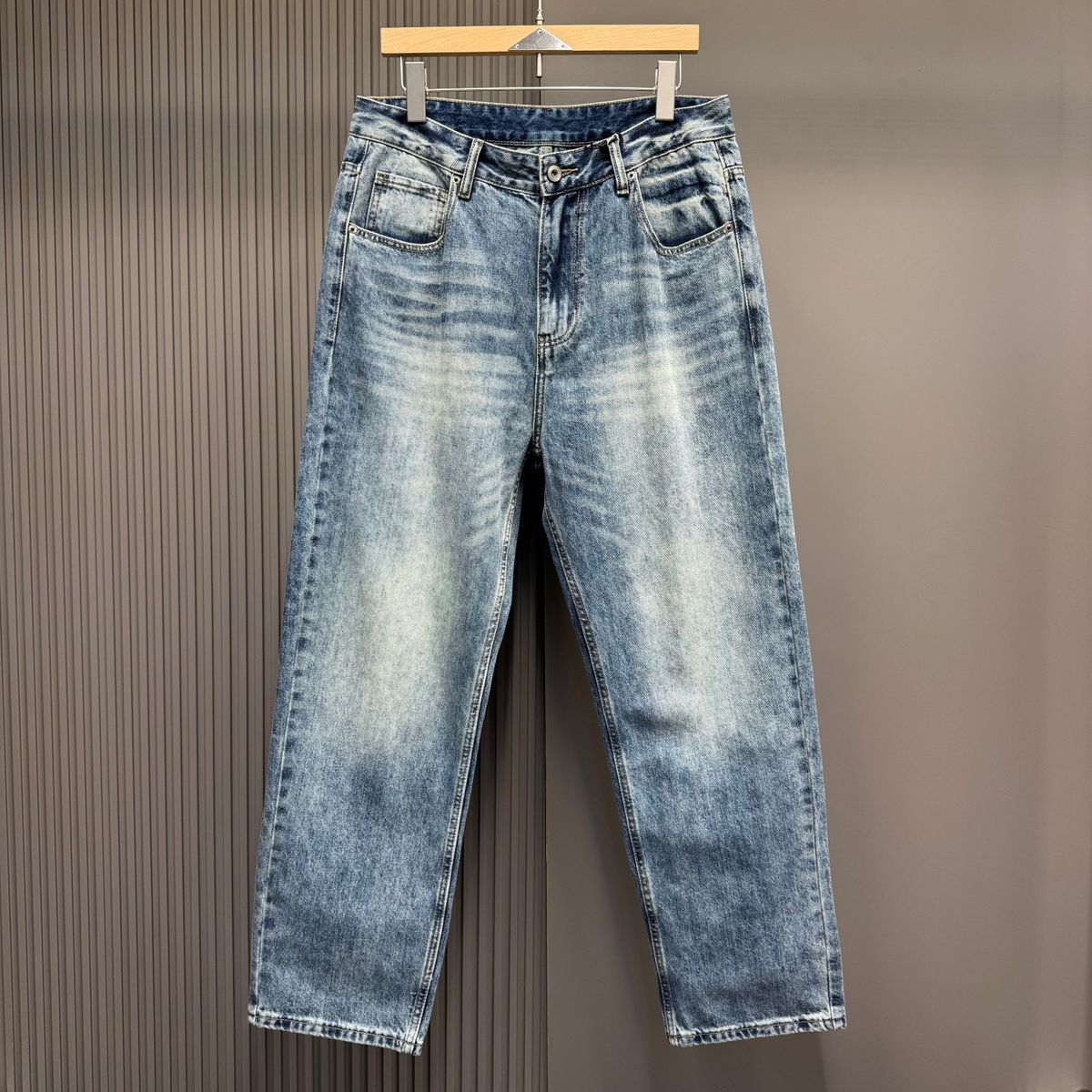 Men's Retro Blue Straight Leg Jeans - Classic Loose Fit Denim Pants For Casual Streetwear_mkmklike.com