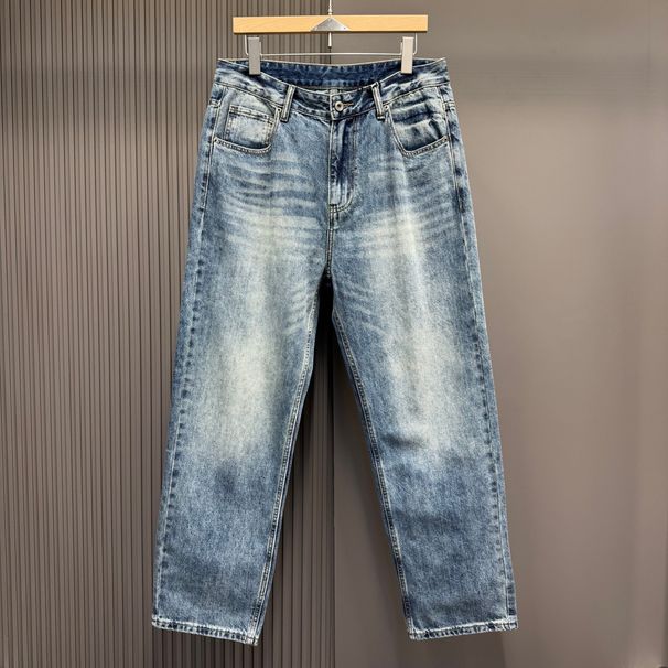Men's Retro Blue Straight Leg Jeans - Classic Loose Fit Denim Pants For Casual Streetwear_mkmklike.com