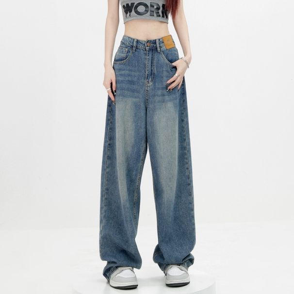 Pear-Shaped Body Wide-Leg Jeans For Women Plus Size Slimming High-Waist Straight Summer New Loose Floor-Length Pants_mkmklike.com
