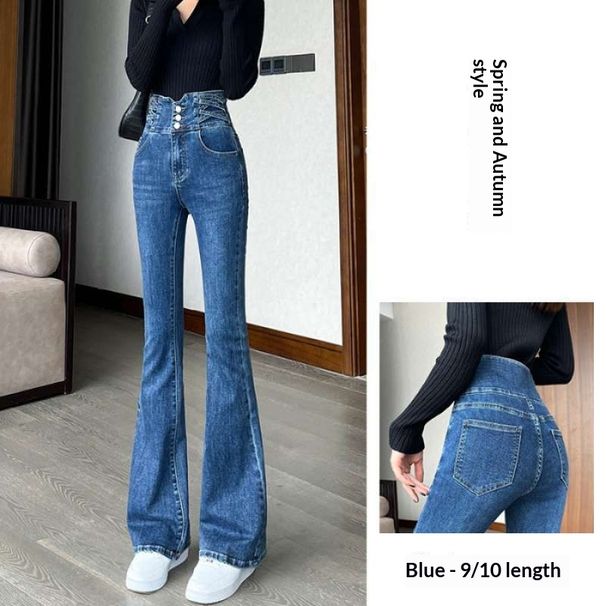 Wholesale Dropshipping Of Women's Ultra-high-waisted Flared Jeans With Fleece Lining, Designed A Slimming Effect,_mkmklike.com
