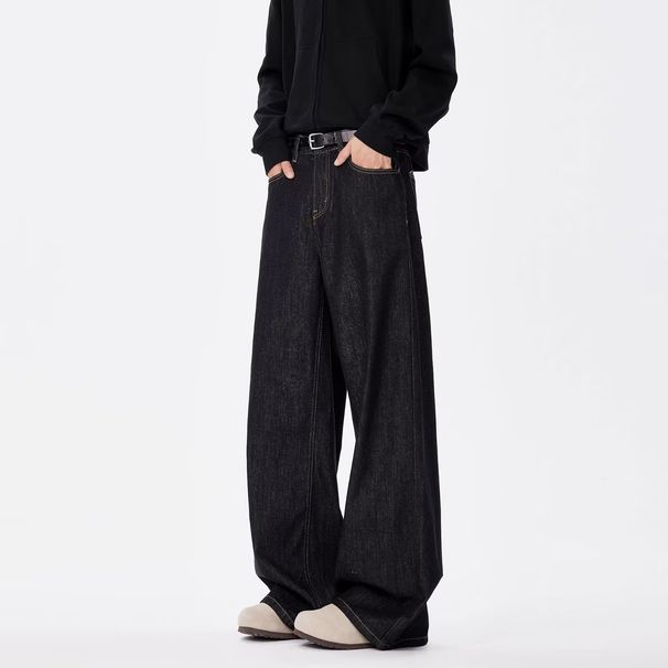 American-style Loose-fitting Straight-leg Casual Floor-length Pants, Vintage Wide-leg Jeans, Men's Trendy Cleanfit Pants_mkmklike.com