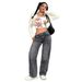 High Street Bow Embroidered Wide Leg Jeans For Women - Cotton Blend Straight Denim Pants With Vintage Wash, Streetwear Chic, Dark Grey_mkmklike.com