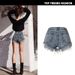 Women's Clothing Women's Slim High Waist Worn Irregular Leaky Pockets Tassel Snowflake Nostalgic Denim Shorts_mkmklike.com