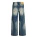 Men's Clothing Wasteland Style Ripped Old Jeans Men's High Street Trend Heavy Grinding White Washed And Worn Wide Leg Straight Trousers_mkmklike.com