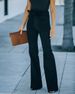 Stretch Fit Tied Waist Flared Bootcut Jeans For Women - Trendy High-Waisted Denim Pants With Comfortable Elastic Fabric_mkmklike.com