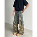 Men's Clothing Unisex High-Street Camo Cargo Pants With Contrast Panels & Multi-Pockets - Straight Leg Denim Jeans For Men & Women_mkmklike.com