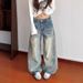 Women's Trendy Street Style Denim Jeans Relaxed Wide Leg Floor Length Design Whisker Stripes Spring Autumn_mkmklike.com