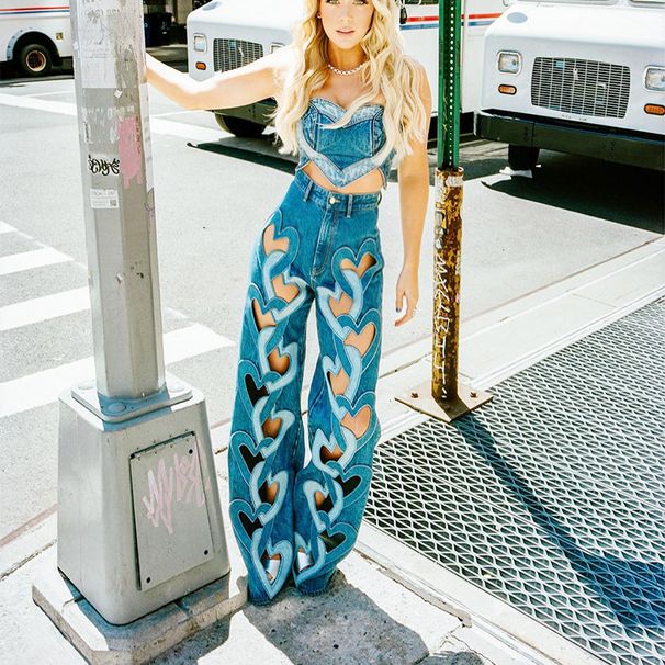 Trendy High-Waisted Distressed Jeans – Summer Cutout Print Wide-Leg Denim Pants For Women_mkmklike.com