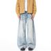 Men's Vintage Denim Trousers With Button Cuffs & Curved Hem Baggy Fit Retro Streetwear Jeans_mkmklike.com