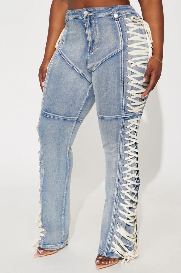 Y2K High Waist Lace Up Jeans For Women Casual High Elastic Long Pants_mkmklike.com