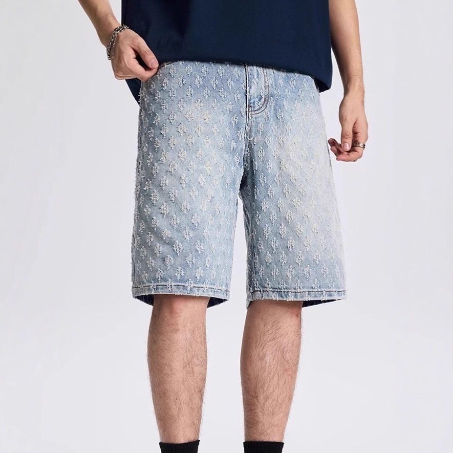 Men's Vintage Denim Shorts – Distressed & Embroidered Casual 5-Inch Inseam With Relaxed Fit (Sizes 28-36, Summer Essential)_mkmklike.com