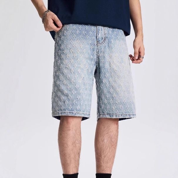 Men's Vintage Denim Shorts – Distressed & Embroidered Casual 5-Inch Inseam With Relaxed Fit (Sizes 28-36, Summer Essential)_mkmklike.com