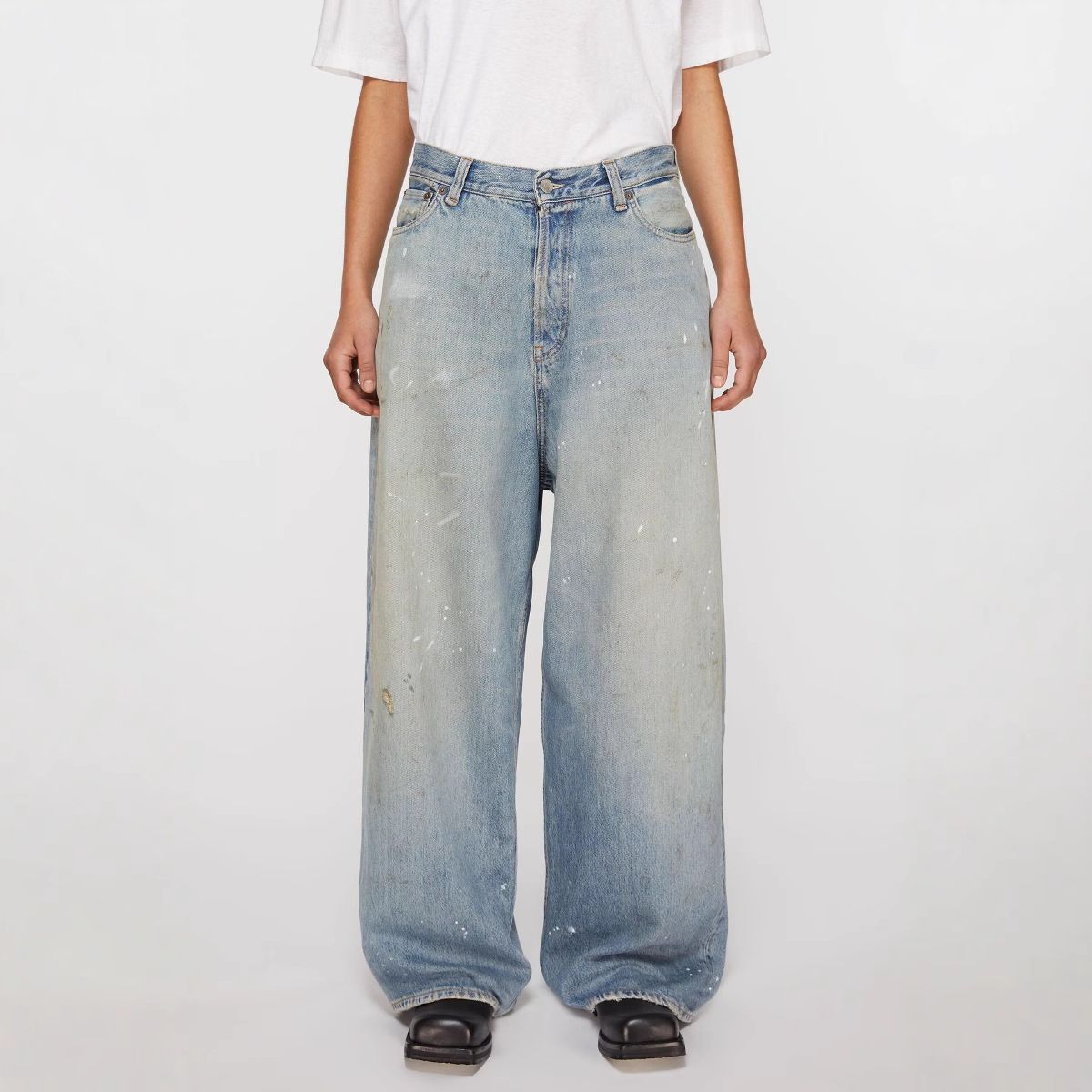 Men's Clothing Vintage Hand-Painted Splatter Distressed Jeans For Men & Women - High Waist Relaxed Straight Leg Wide Trousers ( Sizes 29-32)_mkmklike.com