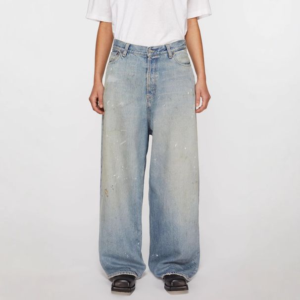 Men's Clothing Vintage Hand-Painted Splatter Distressed Jeans For Men & Women - High Waist Relaxed Straight Leg Wide Trousers ( Sizes 29-32)_mkmklike.com