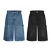 Pure 2025 Blue Summer New Ripped Jeans Men's American Street Straight Student Personality Cropped Pants_mkmklike.com