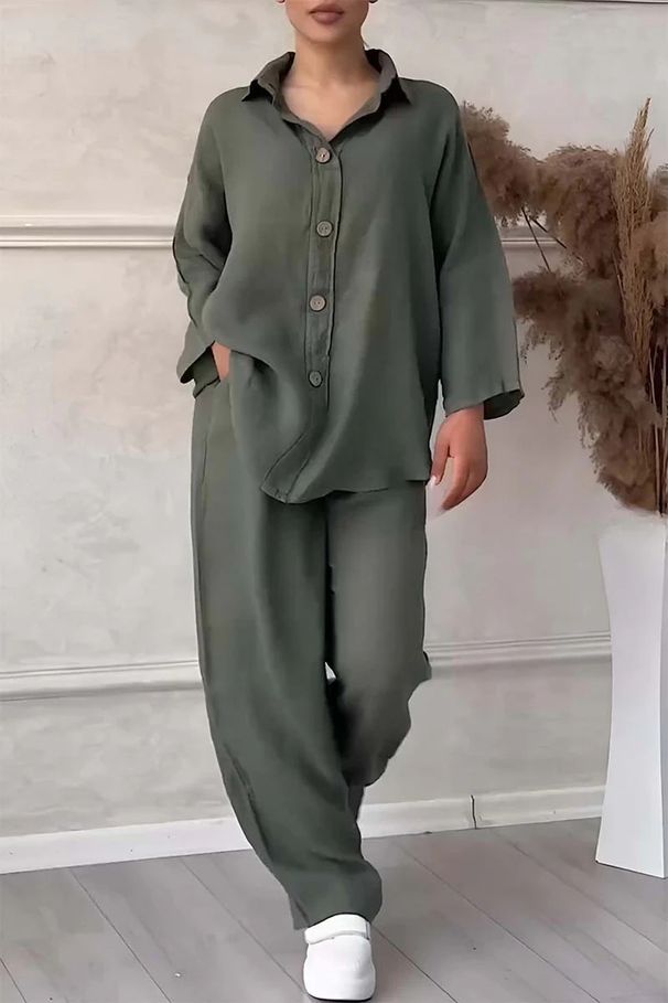 Women's Clothing 2 piece Set Large Size Cotton and Linen Shirt Set High Waist Loose Pants_mkmklike.com