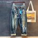 Men's Slimming Washed Denim Jeans American Street Graffiti Loose Straight Leg Trendy Wide Leg Versatile Jeans_mkmklike.com
