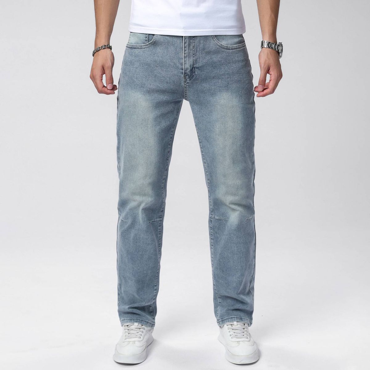 Men's Stretch Skinny Jeans Multi-Layered Design Slim Fit Blue Trousers Suitable For All Seasons_mkmklike.com