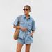 Women's Clothing Casual Loose Pocket Short Sleeved Shirt Denim Two Piece Suit_mkmklike.com