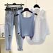 Women's Clothing Summer Suit For Women New Large Size Wear Sun Protection Shirt Inner Suspenders With Ripped Jeans Three Pieces_mkmklike.com