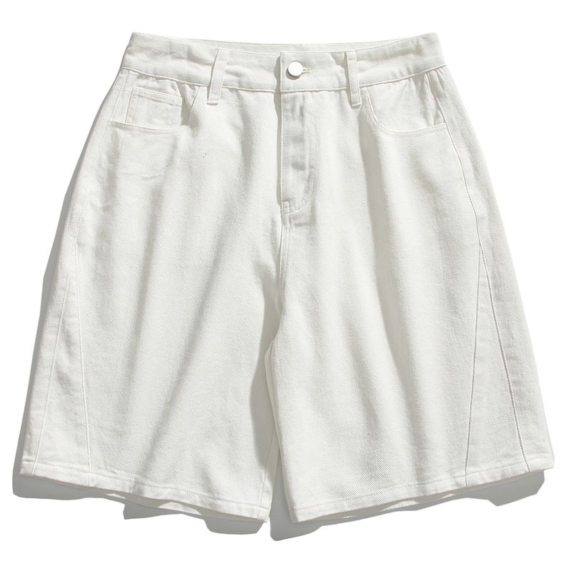 Men's Clothing Retro Hip Hop Old Washed White Denim Shorts Men's Trendy Street Loose Casual Shorts_mkmklike.com