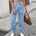 Women's Washed Workwear Cargo Pants With Ribbon Detail - High Waist Straight Leg Denim Pants For Casual Streetwear_mkmklike.com