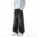 Spring And Autumn New Washed And Old Segmentation Design Scimitar Jeans Men's High Street Retro Fattened And Enlarged Casual Trousers_mkmklike.com