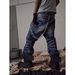 Industrial Washed Blue Distressed Straight Flared Jeans | Asian Cleanfit Style | Water Ripple Texture | Men's Relaxed Fit_mkmklike.com