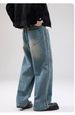 Vintage Washed Denim Jeans For Men - Relaxed Fit Straight Leg Retro Loose Trousers, Classic American Street Style, Comfortable Cotton Casual Pants_mkmklike.com